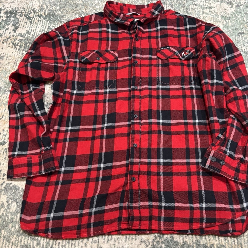 Columbia Georgia Bulldogs Flannel Shirt Mens XXL Red Black Plaid UGA